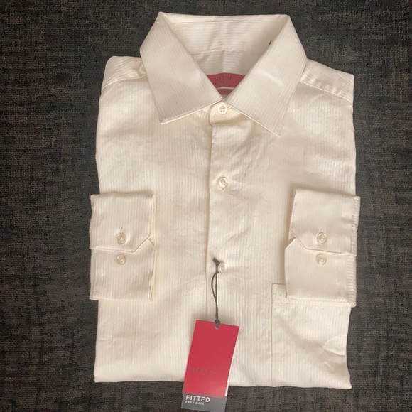 Alfani RED Tonal Texture Striped Dress Shirt Ivory - Picture 5 of 14